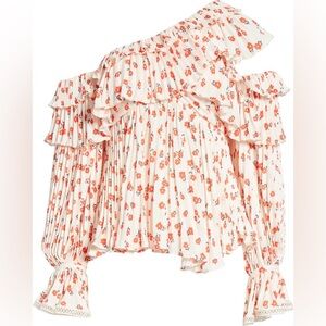 Self-Portrait cream red ditsy Floral Ruffle long sleeve cold shoulder Blouse 8